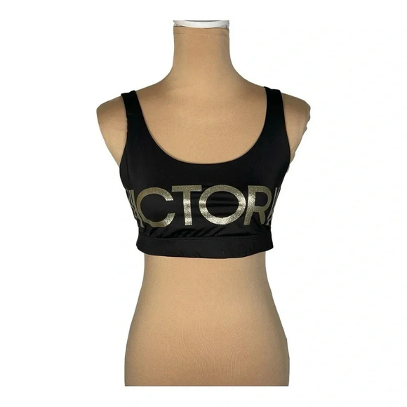 Victoria's Secret Sport Black Glitter Logo Scoop Wireless Sport Bra Sz Large - Picture 2 of 5